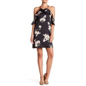 19 Cooper Cold Off Shoulder Floral Mini Dress Black Wedding Guest